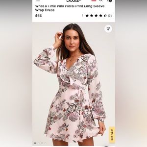Lulu’s What a Time Pink Floral Print Long Sleeve Wrap Dress